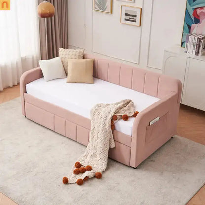 Twin Daybed Velvet Pink Trundle Frame