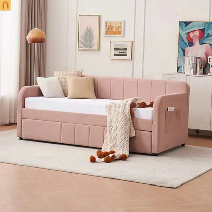 Twin Daybed Velvet Pink Trundle Frame