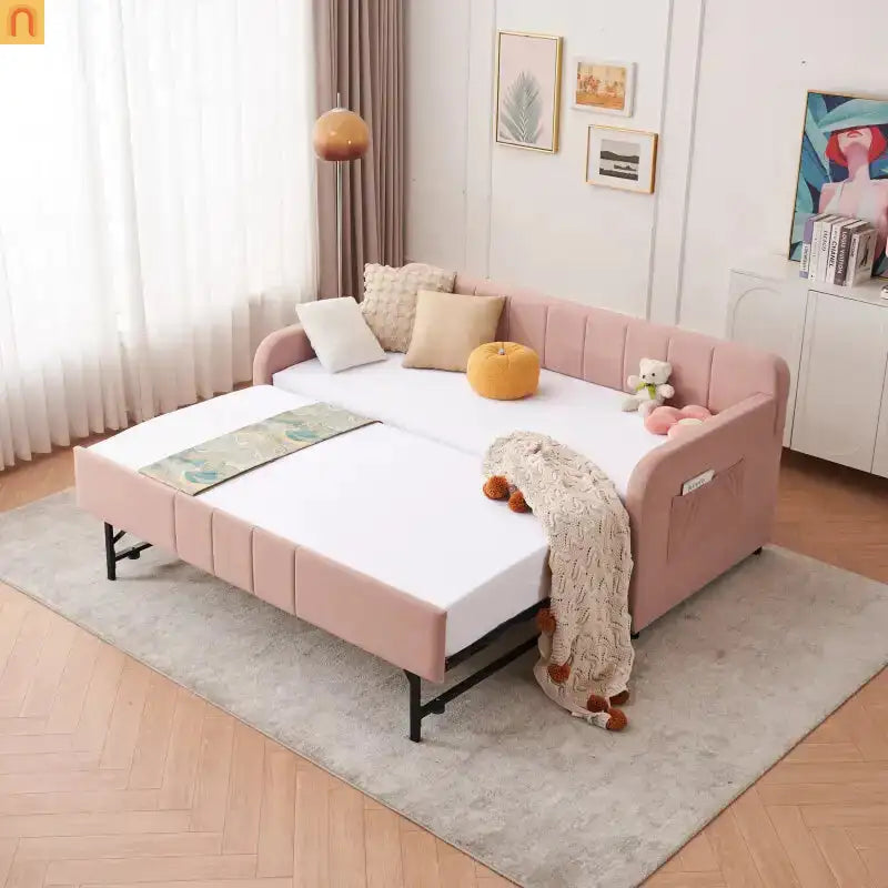 Twin Daybed Velvet Pink Trundle Frame