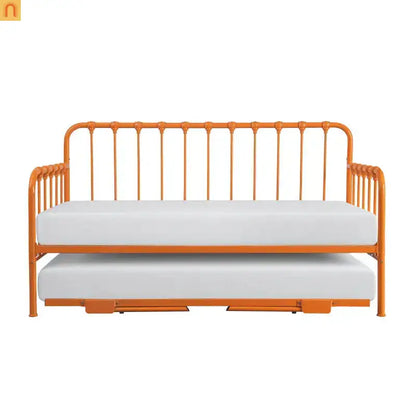 Twin Metal Bed Frame Orange Lift-Up Trundle 78.5