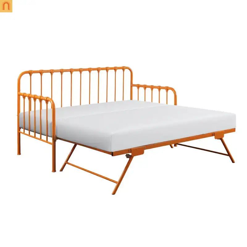 Twin Metal Bed Frame Orange Lift-Up Trundle 78.5