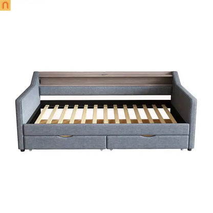 Bed Frame Daybed Twin Linen Light Gray 16-Color LED USB Storage