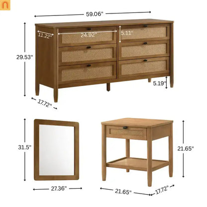 Bedroom Set Queen Walnut Textured Headboard Dresser Nightstand 5pc