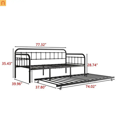 Daybed Metal Black Twin Roll-Out Trundle Caster Wheels 66 lb