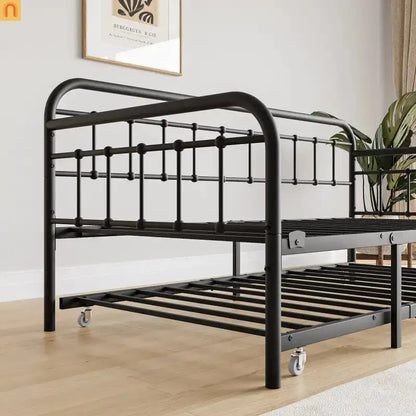 Daybed Metal Black Twin Roll-Out Trundle Caster Wheels 66 lb