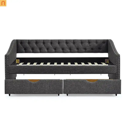 Daybed Twin Linen Dark Gray Button Tufted Drawers 500 lb