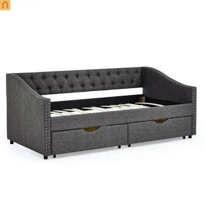 Daybed Twin Linen Dark Gray Button Tufted Drawers 500 lb