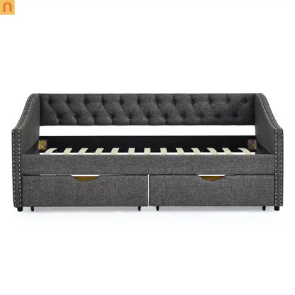 Daybed Twin Linen Dark Gray Button Tufted Drawers 500 lb