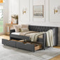 Daybed Twin Linen Dark Gray Button Tufted Drawers 500 lb