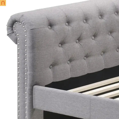 Chaise Lounge Daybed Fabric Gray Twin Chesterfield Trundle 660 lb