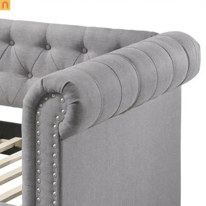 Chaise Lounge Daybed Fabric Gray Twin Chesterfield Trundle 660 lb