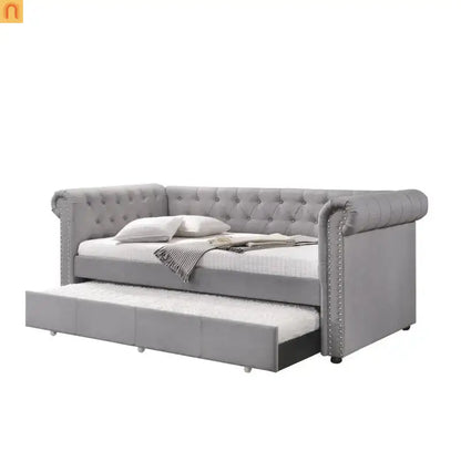 Chaise Lounge Daybed Fabric Gray Twin Chesterfield Trundle 660 lb
