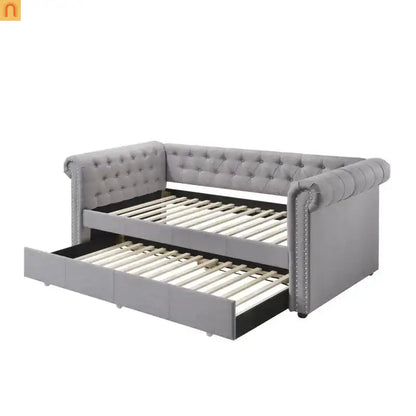Chaise Lounge Daybed Fabric Gray Twin Chesterfield Trundle 660 lb