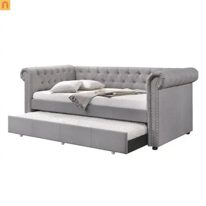 Chaise Lounge Daybed Fabric Gray Twin Chesterfield Trundle 660 lb