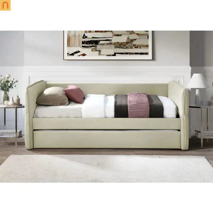 Daybed Upholstered Tan Polyester Twin Over Twin Trundle