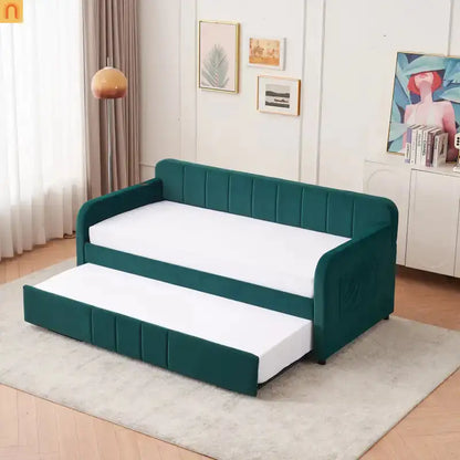 Bed Frame Daybed Twin Velvet Emerald Roll-Out Trundle