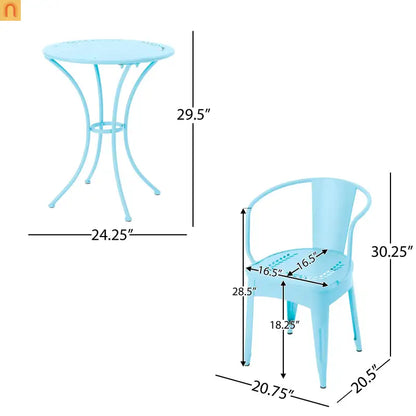 Outdoor Bistro Set Cast Iron Matte Light Blue Floral 3 Piece