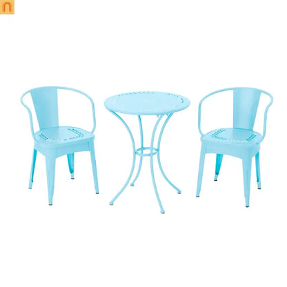 Outdoor Bistro Set Cast Iron Matte Light Blue Floral 3 Piece