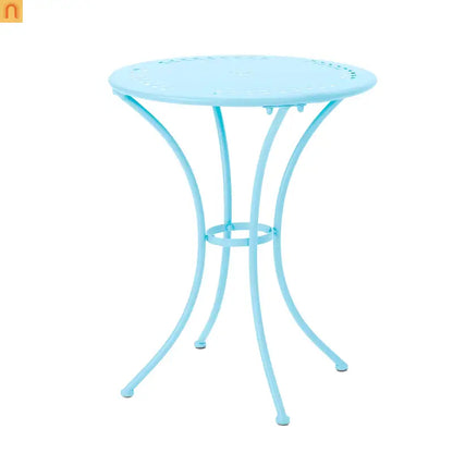 Outdoor Bistro Set Cast Iron Matte Light Blue Floral 3 Piece