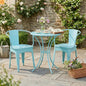 Outdoor Bistro Set Cast Iron Matte Light Blue Floral 3 Piece