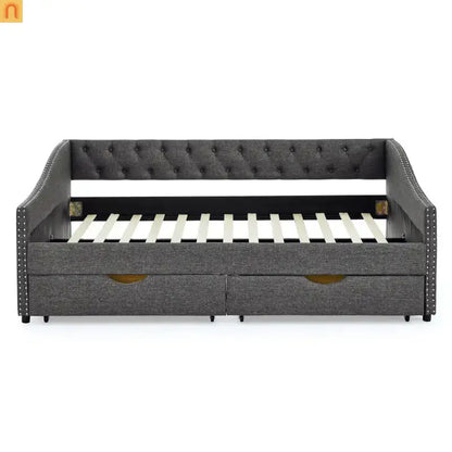 Chaise Lounge Daybed Linen Dark Gray Full Tufted Drawers 500 lb