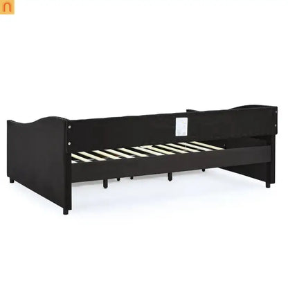 Chaise Lounge Daybed Linen Black Full Button Tufted Drawers 500 lb