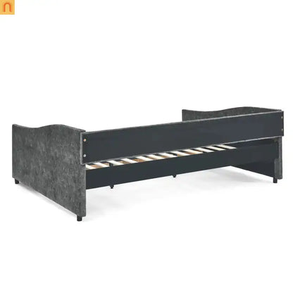 Bed Frame Daybed Linen Gray Queen Tufted Storage Drawers 500 lb