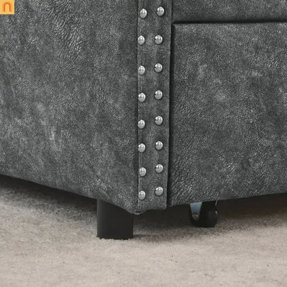 Bed Frame Daybed Linen Gray Queen Tufted Storage Drawers 500 lb