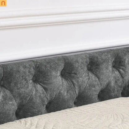 Bed Frame Daybed Linen Gray Queen Tufted Storage Drawers 500 lb