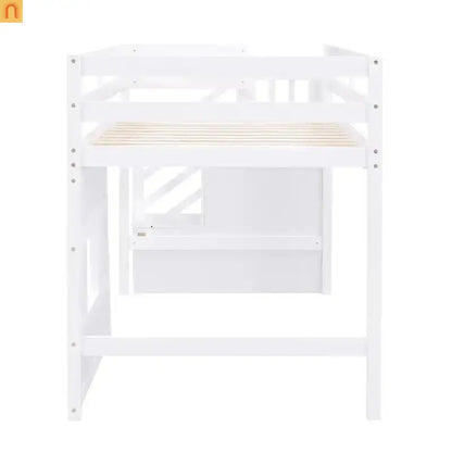 Bed Frame Loft Twin Pine White Storage Staircase LED Window