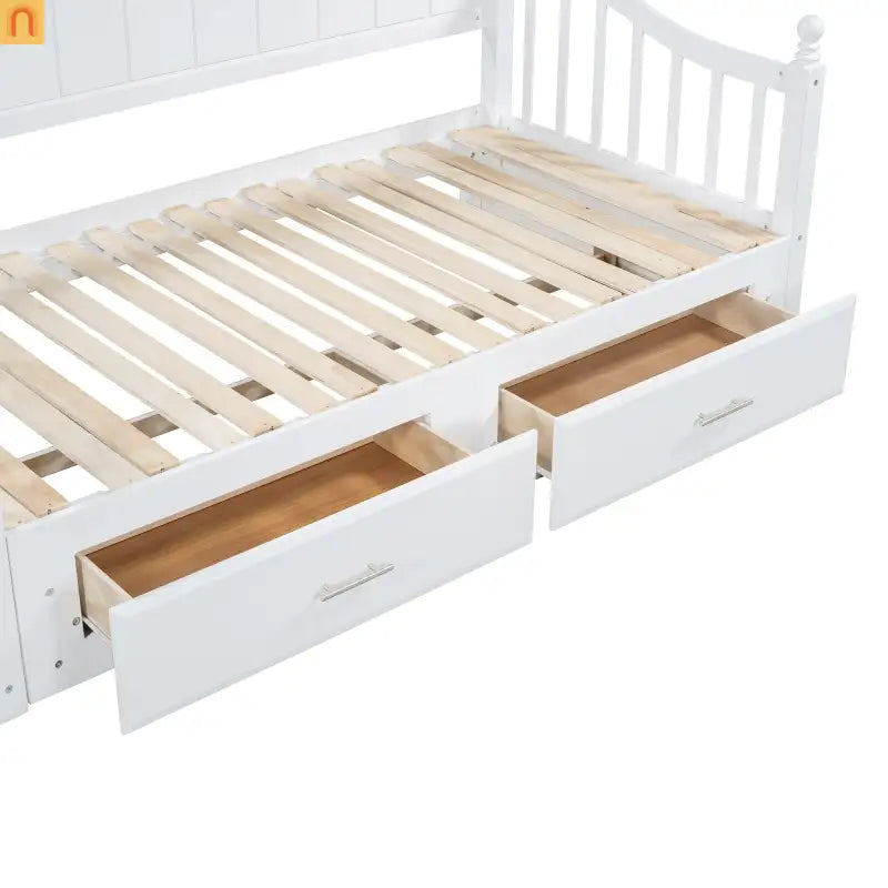 Twin Daybed Wood Frame White Storage Trundle Drawers