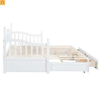 Twin Daybed Wood Frame White Storage Trundle Drawers