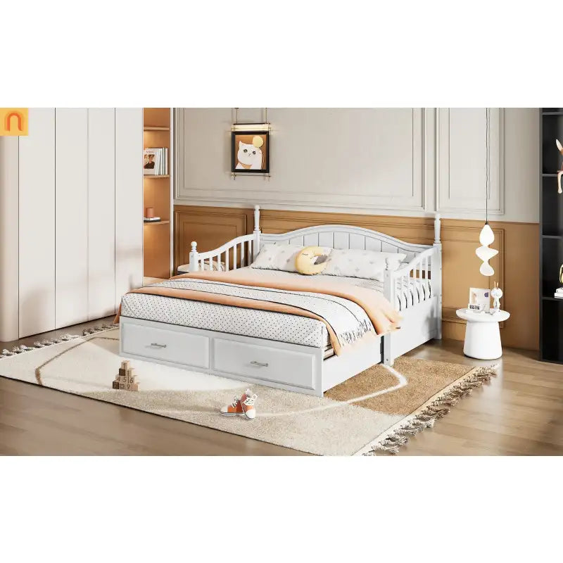 Twin Daybed Wood Frame White Storage Trundle Drawers