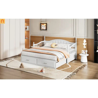 Twin Daybed Wood Frame White Storage Trundle Drawers