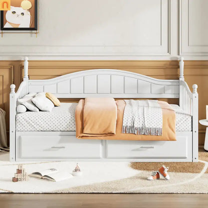 Twin Daybed Wood Frame White Storage Trundle Drawers