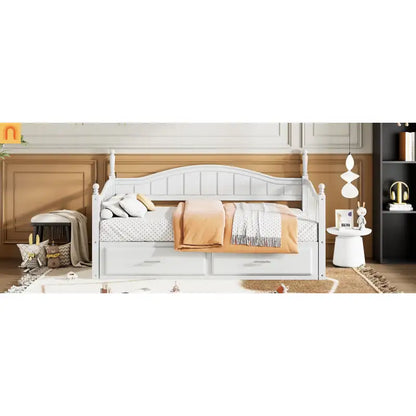 Twin Daybed Wood Frame White Storage Trundle Drawers