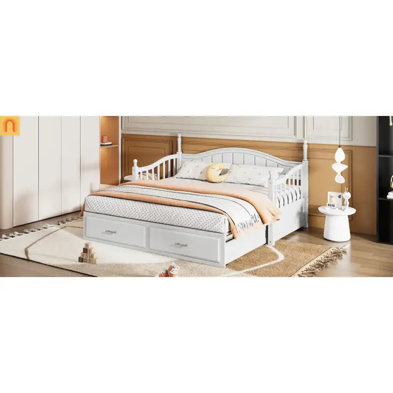 Twin Daybed Wood Frame White Storage Trundle Drawers