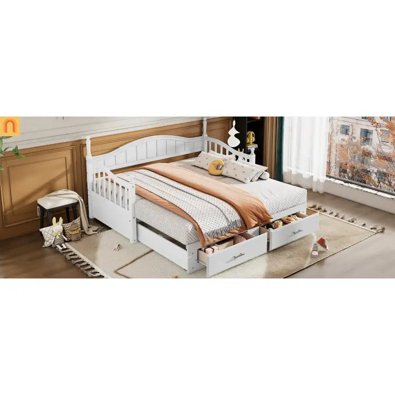 Twin Daybed Wood Frame White Storage Trundle Drawers