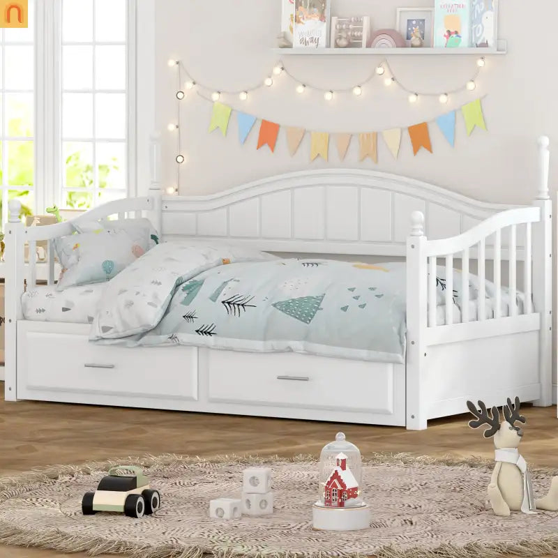 Twin Daybed Wood Frame White Storage Trundle Drawers