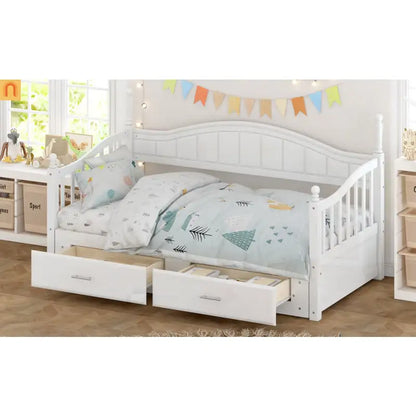 Twin Daybed Wood Frame White Storage Trundle Drawers