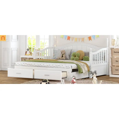 Twin Daybed Wood Frame White Storage Trundle Drawers