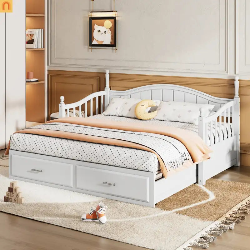 Twin Daybed Wood Frame White Storage Trundle Drawers