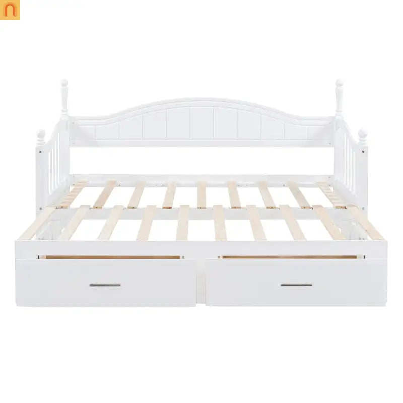 Twin Daybed Wood Frame White Storage Trundle Drawers