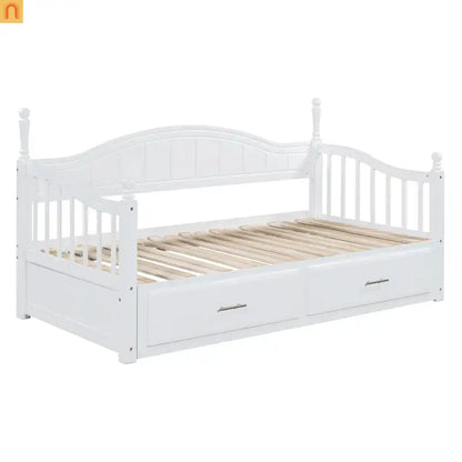 Twin Daybed Wood Frame White Storage Trundle Drawers