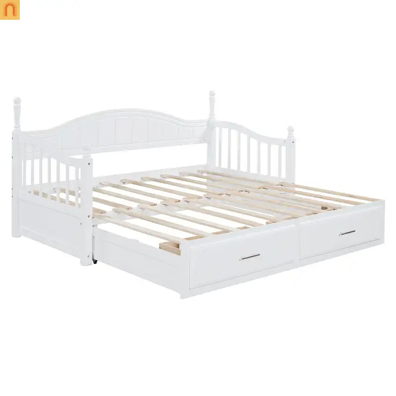 Twin Daybed Wood Frame White Storage Trundle Drawers