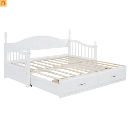 Twin Daybed Wood Frame White Storage Trundle Drawers