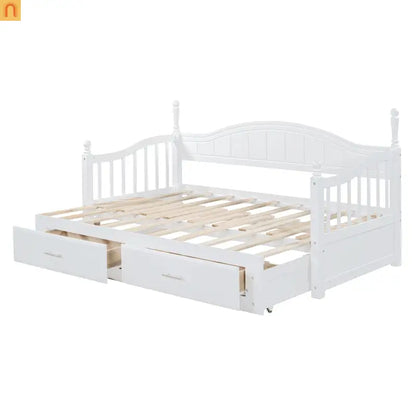 Twin Daybed Wood Frame White Storage Trundle Drawers