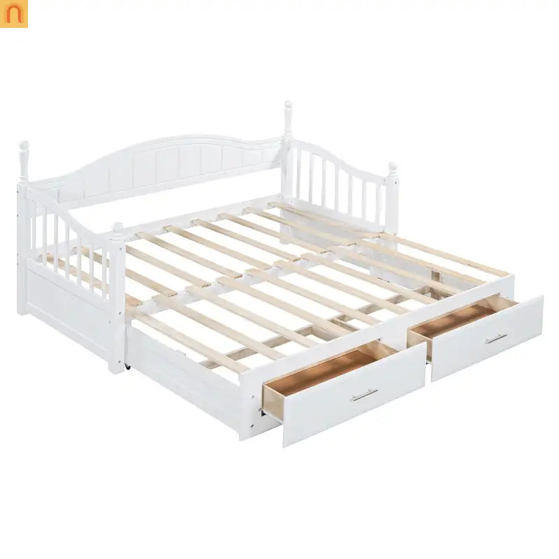 Twin Daybed Wood Frame White Storage Trundle Drawers