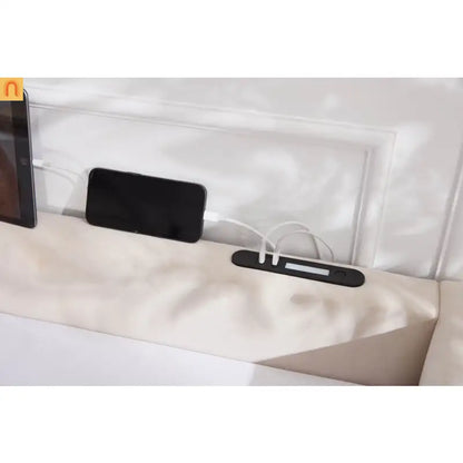 Bed Frame Daybed Velvet Beige Diamond Grid Pull-Out Trundle Full