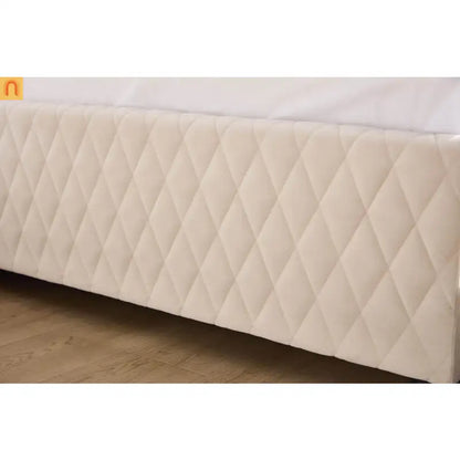 Bed Frame Daybed Velvet Beige Diamond Grid Pull-Out Trundle Full